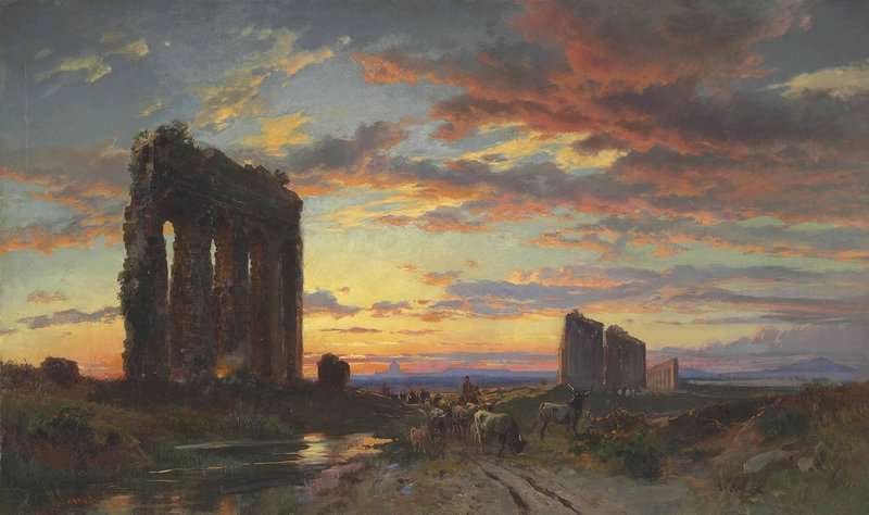 Corrodi Hermann David Salomon A Roman Aquaduct On The Appia Antica At Sunset canvas print