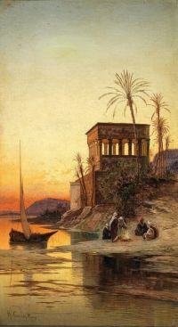 Corrodi Hermann David Salomon ruht am Nil im Hintergrund Trajan S Kiosk