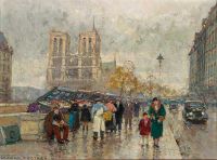 Cortes Edouard Leon Paris Die Bouquinistes auf der Seine mit Notre Dame im Hintergrund