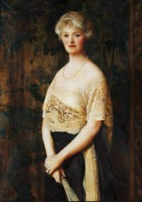 Cowper Frank Cadogan Porträt dreiviertel Länge von Frau Eh Evans Combe im Abendkleid 1920