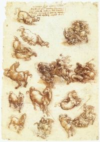 Da Vinci Studienblatt mit Pferden und Drachen