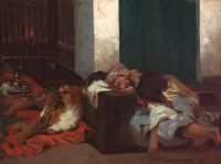 Dagnan Bouveret Pascal Adolphe Jean Orientalistische Szene eines schlafenden Mannes und eines Tigers 1872