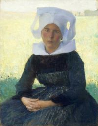 Dagnan Bouveret Pascal Adolphe Jean Woman In Breton Costume Seated In A Meadow 1887 canvas print