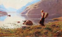 Dahl Hans A Young Girl In A Fjordlandscape