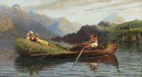 Dahl Hans Figuren in einem Ruderboot auf einem Fjord 1882