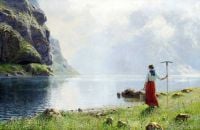 Dahl Hans Fjordlandskap Med Flicka canvas print