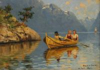 Dahl Hans Fjordlandskap Med Salskap I Roddbat 1900