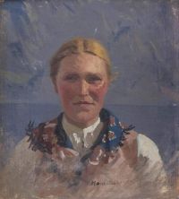 Dahl Hans Porträt einer norwegischen Frau im Kostüm