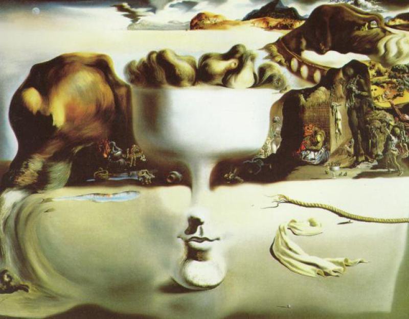 Dali Apparition Of Face And Fruit Dish on A Beach Canva Art Paint