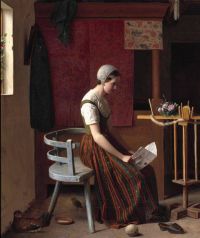 Dalsgaard كريستين فتاة شابة تفكر في رسالة 1871 مطبوعة على القماش