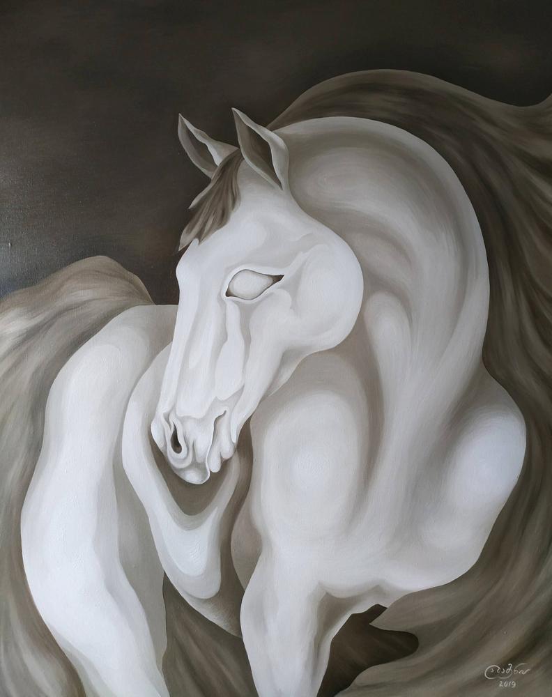 Damenia Angelina Illusory Horse - Moonlight Reflected In The Clouds canvas print