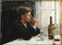 테이블에 앉아 있는 Danielson Gambogi Elin Man 1886