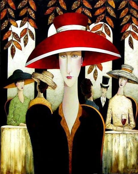 Tableaux sur toile, Reproduktion von Danny Mcbride Woman With Red Hat