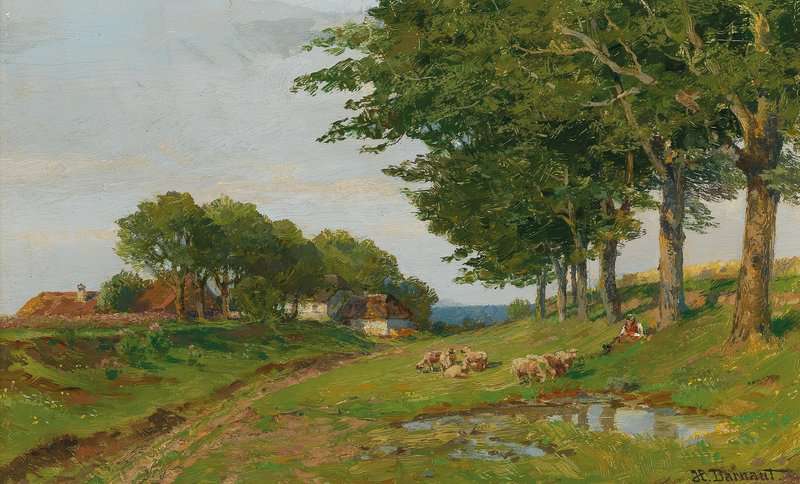 Darnaut Hugo Sommerliche Landschaft Mit Schafherde Und Hirten Im Vordergrund canvas print