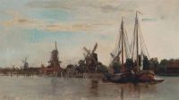 Daubigny Charles Francois Barges Moored On A Dutch Waterway