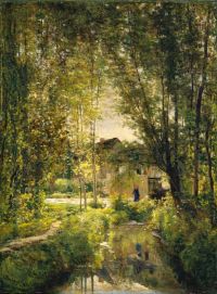 Daubigny Charles Francois Landscape With A Sunlit Stream Ca. 1877