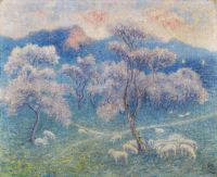 Degouve De Nunques William Sheep mit Mandelbäumen 1903