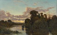 Delpy Hippolyte Camille Eine Flusslandschaft in der Abenddämmerung