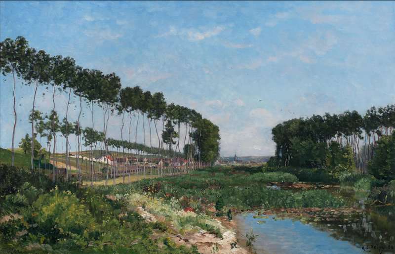 Delpy Hippolyte Camille A Tree Lined River Landscape A Village Beyond 1896 canvas print