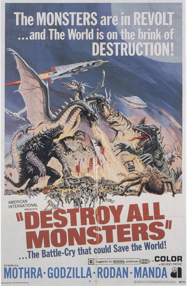 Tableaux sur toile, reproducción de Destroy All Monsters Godzilla Movie Poster