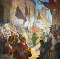 Deutsch Ludwig The Procession Of The Mahmal Through The Street Of Cairo 1909