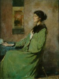 Dewing Thomas Wilmer صورة سيدة تحمل لوحة قماشية روز 1912