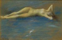 Dewing Thomas Wilmer Reclining Nude Figure Of A Girl