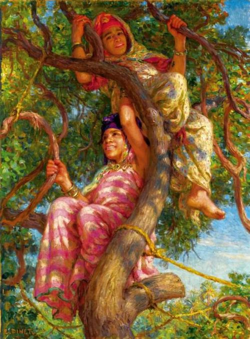 Dinet Etienne Two Young Girls In A Tree canvas print
