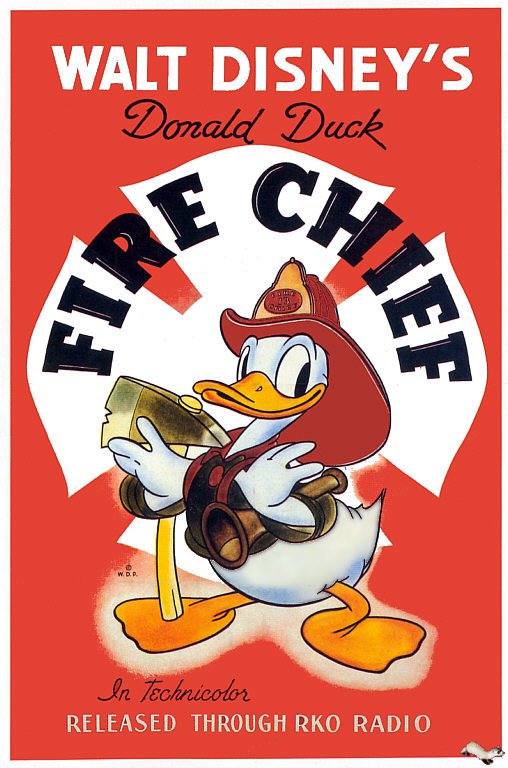 Impresión de la lona del cartel de la película del jefe de bomberos del pato Donald 1941