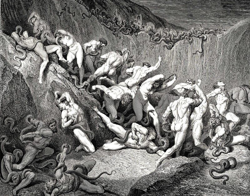 Dore Gustave 53. Naked Souls Are Being Haunted Through This Cruel Barren Land Of Serpents Without canvas print