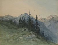 Dore Gustave Alpine Landscape مع طباعة قماشية بأشجار الصنوبر