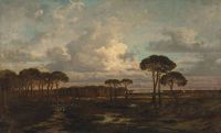 Dore Gustave Landes Landscape With Umbrella Pines