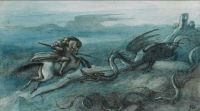 Doyle Richard Knight On Horseback Attacking Large Dragon