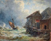 Drachmann Holger A Ship Off The Coast At Rough Sea 1894 canvas print