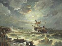 Drachmann Holger Coastal Scene With Moonlight canvas print