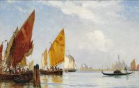 Drachmann Holger Fishing Vessels And Gondola In The Venetian Lagoon 1884