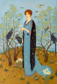 Dulac Edmund Porträt einer Frau in einem Garten 1917