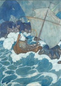 Dulac Edmund السفينة ضربت صخرة كاليفورنيا. 1911 طباعة قماشية
