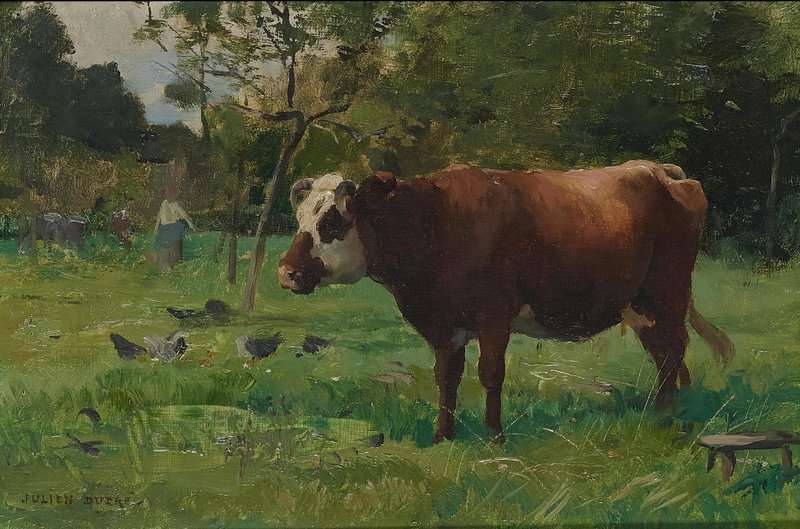 Dupre Julien A Cow At Pasture With A Milkmaid In The Distance canvas print