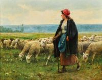 Dupre Julien A Shepherdess With Her Cattl canvas print