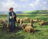 Dupre Julien A Young Shepherdess Watching Over Her Flock