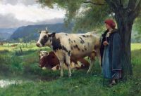 Dupre Julien Bäuerin mit Kühen auf Leinwand