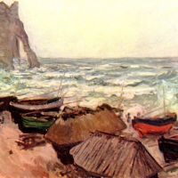 Durchbrochener-rots in Etretat door Monet