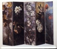 Duveneck Elizabeth Boott Folding Screen With Autumn Foliage Apple Blossoms Rhodondendrons And Poppies 1882