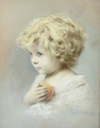 Dvorak Frantisek Porträt eines blonden Büschels mit Apfel