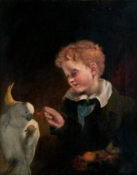 Dyce William Leinwanddruck „Ein Junge und sein Papagei“.