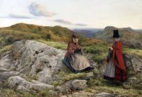 두 여성이 뜨개질을 하는 다이스 윌리엄 웨일스의 풍경