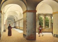 Eckersberg Christoffer Wilhelm A Monk And A Gentleman In The Courtyard Of The Basilica San Paolo Fuori Le Mura 1815