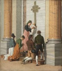 Eckersberg Christoffer Wilhelm Devotion By The Holy Door Of St. Peter S Basilica Ca. 1814 canvas print
