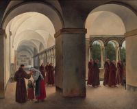 Eckersberg Christoffer Wilhelm Procession Of Monks In The Courtyard Of The Basilica Of San Paolo Fuori Le Mura In Rome canvas print